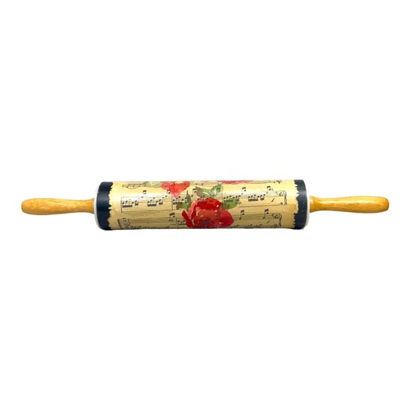 Vintage Rolling Pin Decoupaged with Vintage Sheet Music & Rose Paper Handcrafted - Picture 5 of 13